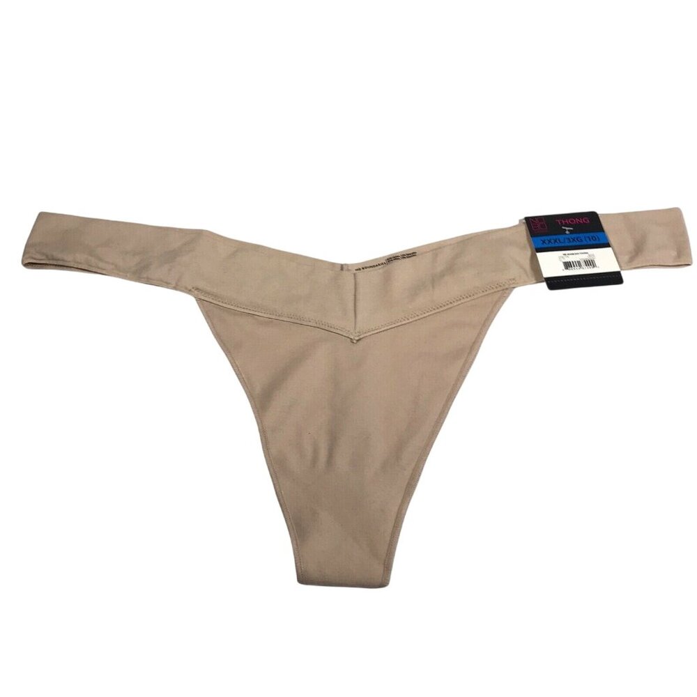 No Boundaries Womens Size XXXL 10 V-Thong Panty Seamless Beige New With Tags